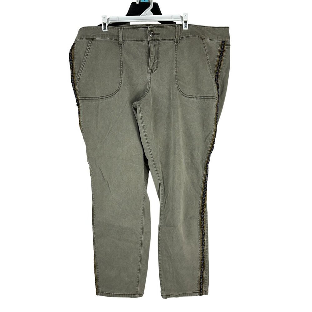 Torrid Denim Womens Size 22 Khaki Pants Embroidered Trim Casual